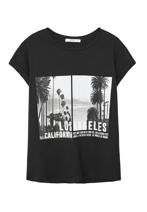 MANGO - Printed T-shirt Black