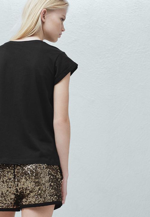 MANGO - Printed T-shirt Black