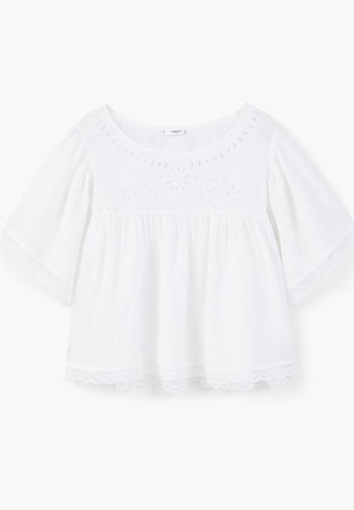 MANGO - Openwork Top with Lace Trim White
