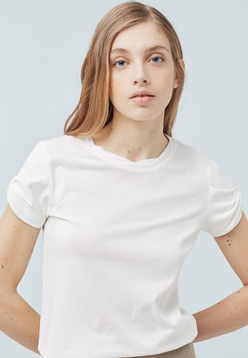 MANGO - Basic T-shirt with Cuff Detail White