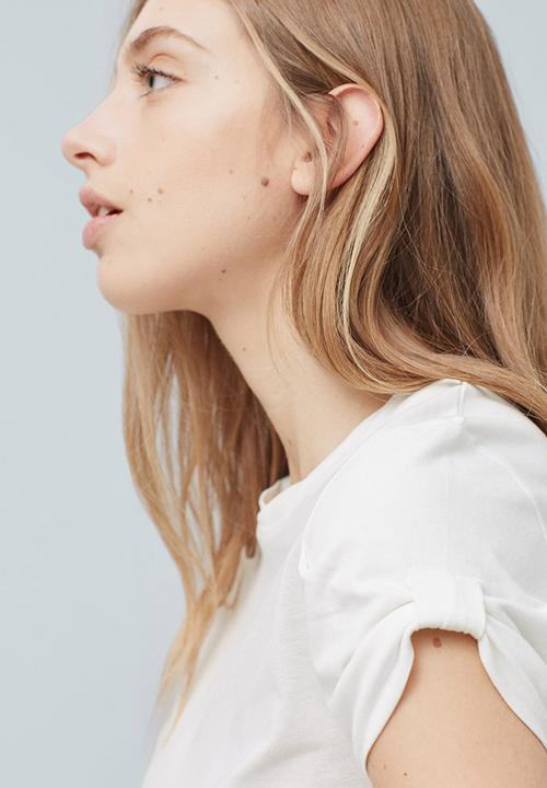 MANGO - Basic T-shirt with Cuff Detail White