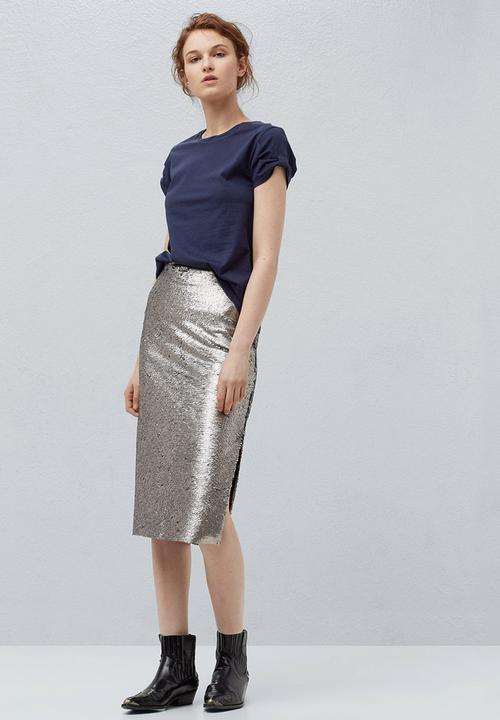 MANGO - Basic T-shirt with Cuff Detail Navy