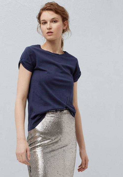 MANGO - Basic T-shirt with Cuff Detail Navy