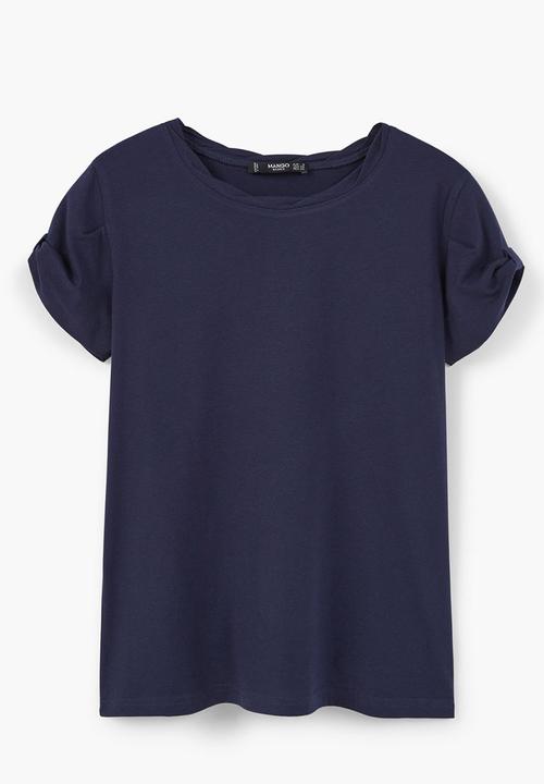 MANGO - Basic T-shirt with Cuff Detail Navy