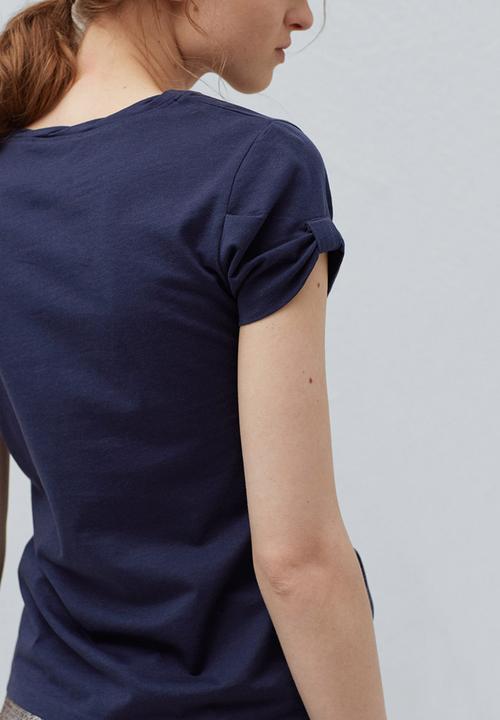 MANGO - Basic T-shirt with Cuff Detail Navy