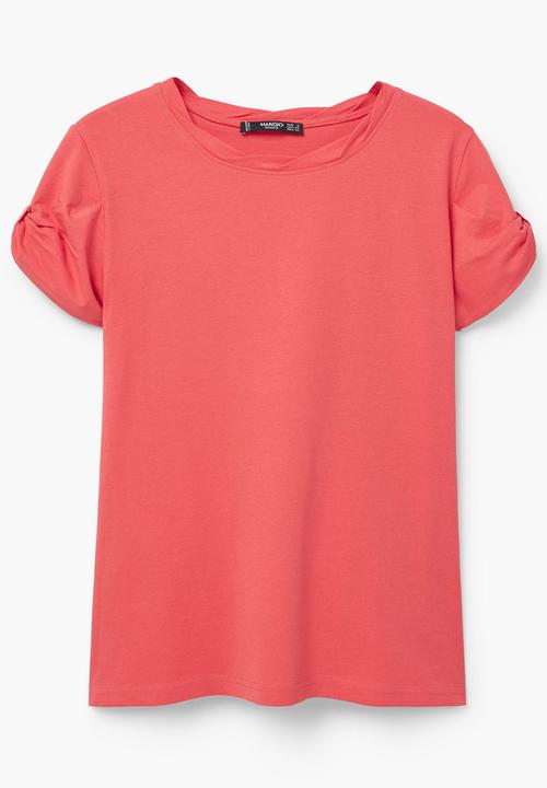 MANGO - Basic T-shirt with Cuff Detail Coral