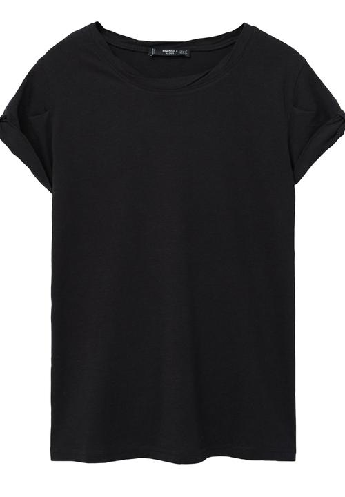 MANGO - Basic T-shirt with Cuff Detail Black