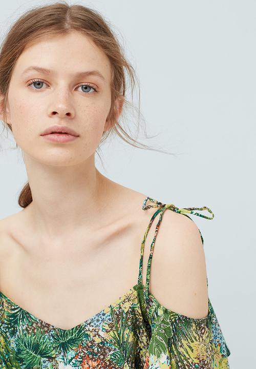 MANGO - Tropical Print Off-the-shoulder Top Green