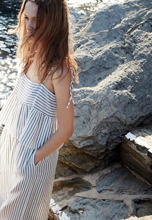 MANGO - Striped Frill Cami Blue and White
