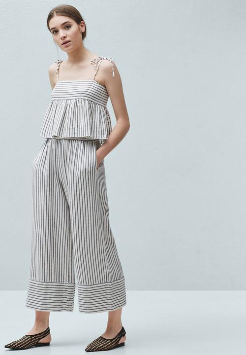 MANGO - Striped Frill Cami Blue and White
