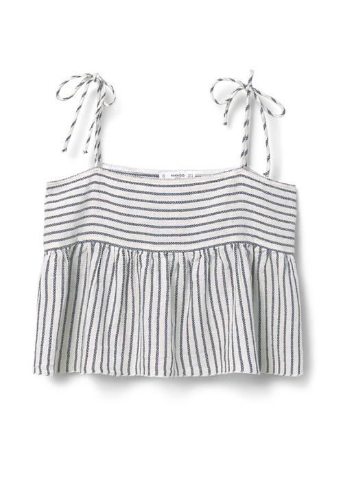 MANGO - Striped Frill Cami Blue and White