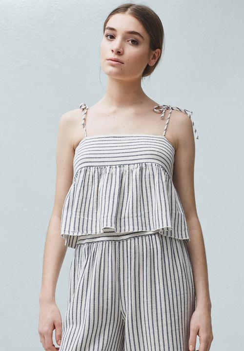 MANGO - Striped Frill Cami Blue and White