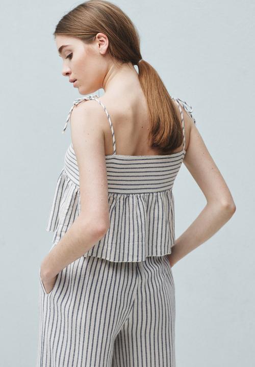 MANGO - Striped Frill Cami Blue and White