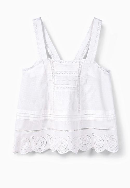 MANGO - Embroidered Top White