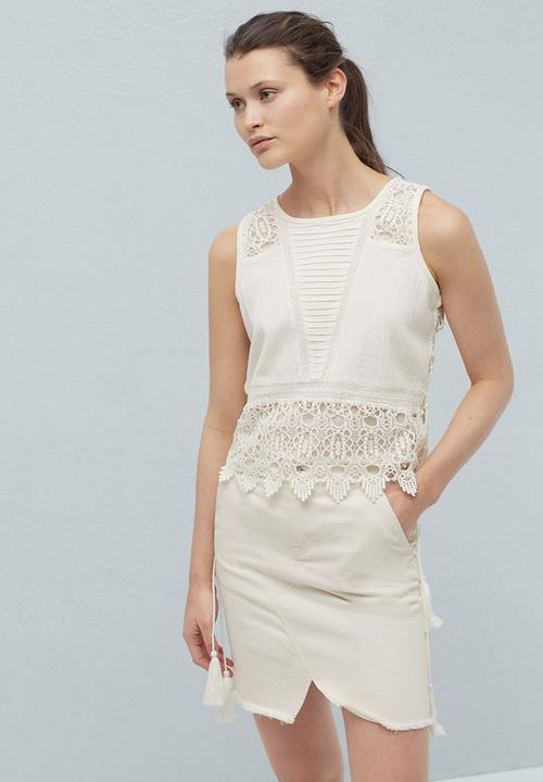 MANGO - Lace Inset Panel Top Off White