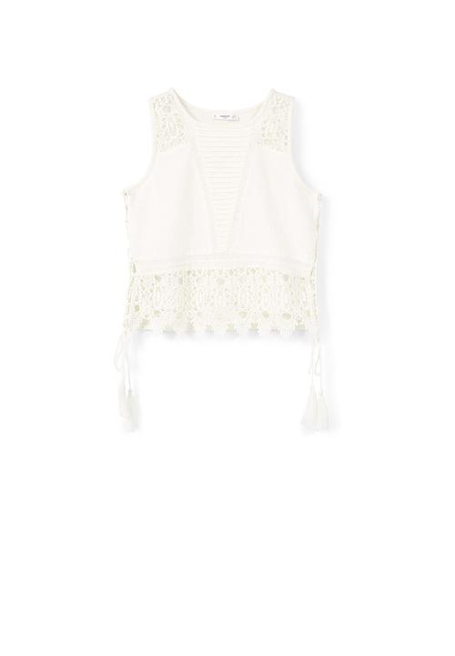 MANGO - Lace Inset Panel Top Off White