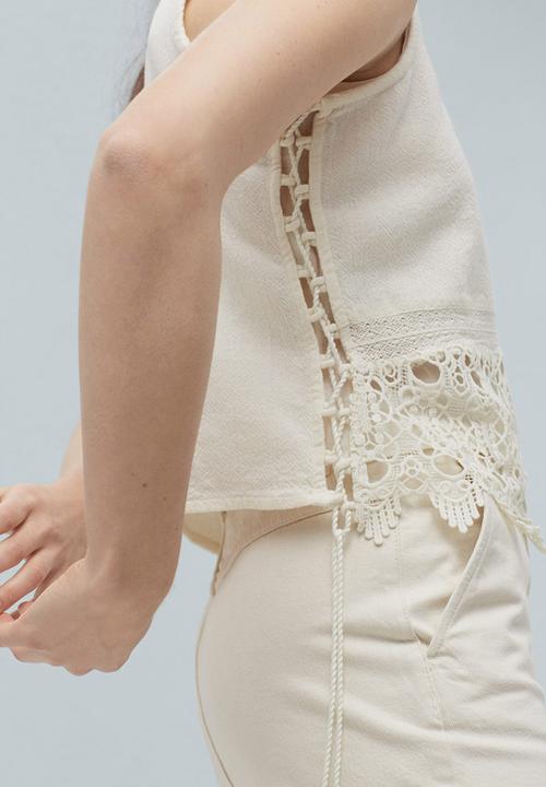 MANGO - Lace Inset Panel Top Off White