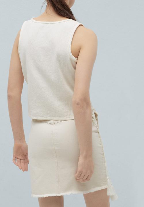 MANGO - Lace Inset Panel Top Off White