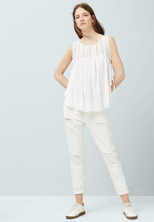 MANGO - Gathered Top with Decorative Trim White