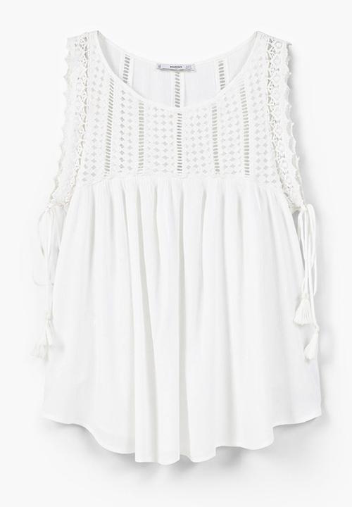 MANGO - Gathered Top with Decorative Trim White