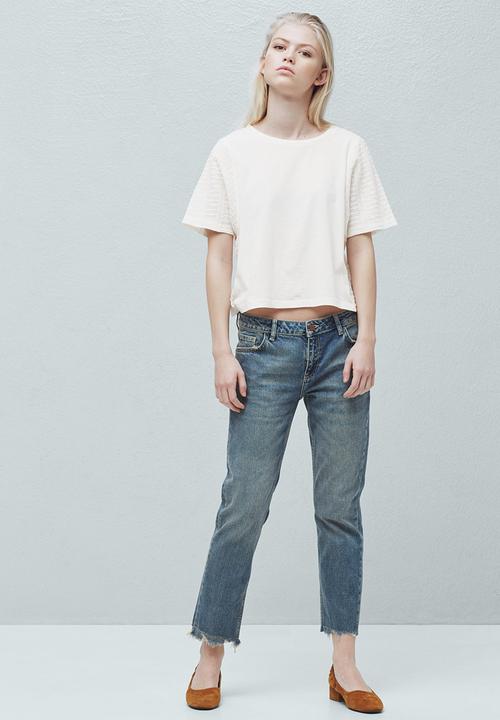 MANGO - T-shirt with Sleeve Panel Effect Milk