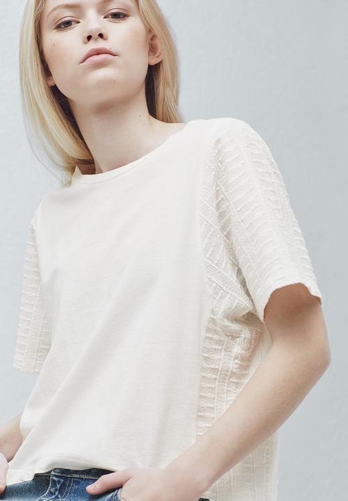 MANGO - T-shirt with Sleeve Panel Effect Milk