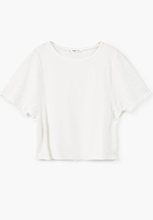 MANGO - T-shirt with Sleeve Panel Effect Milk
