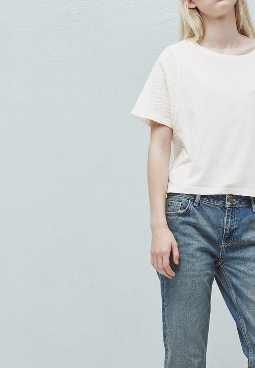 MANGO - T-shirt with Sleeve Panel Effect Milk