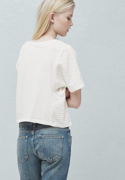 MANGO - T-shirt with Sleeve Panel Effect Milk