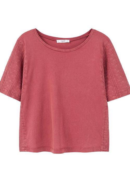MANGO - T-shirt with Sleeve Panel Effect Dark Pink