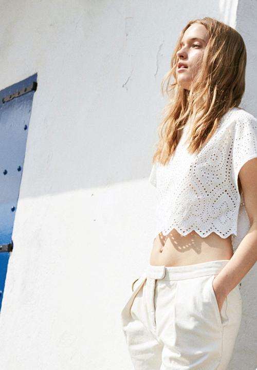 MANGO - Openwork Detail Crop Top White