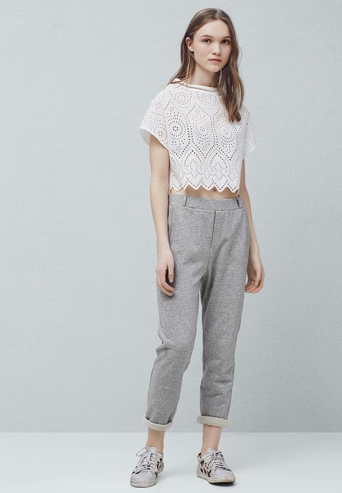 MANGO - Openwork Detail Crop Top White