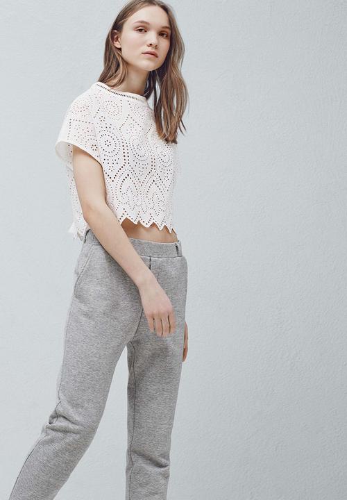 MANGO - Openwork Detail Crop Top White