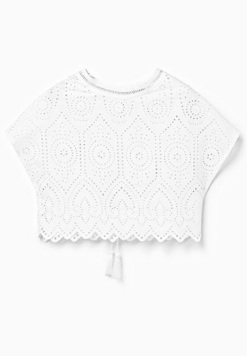 MANGO - Openwork Detail Crop Top White