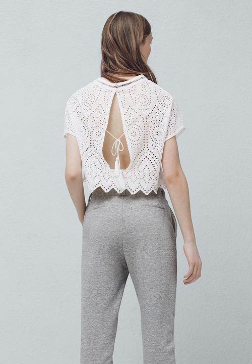MANGO - Openwork Detail Crop Top White