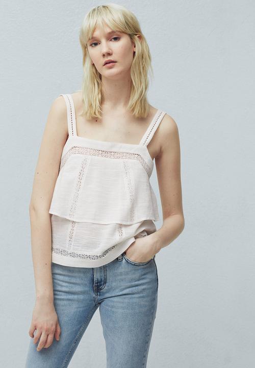 MANGO - Frill Cami with Decorative Trim Off White