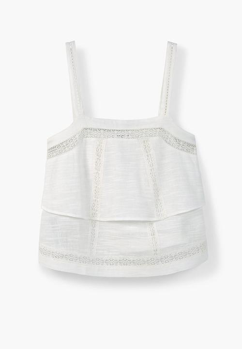 MANGO - Frill Cami with Decorative Trim Off White
