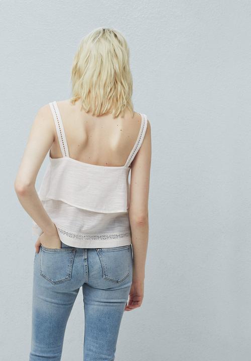 MANGO - Frill Cami with Decorative Trim Off White