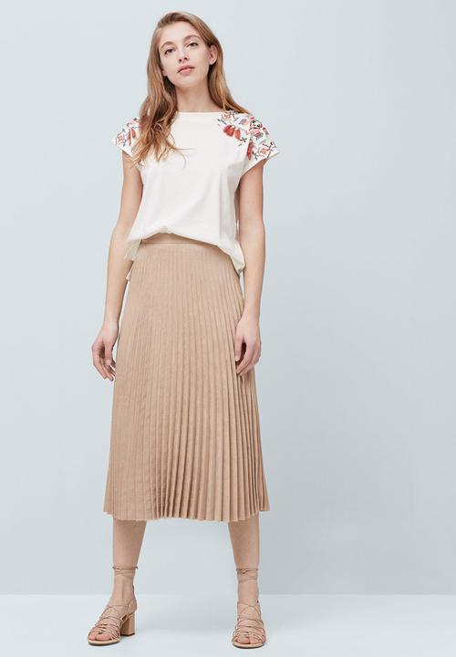 MANGO - Cap Sleeve Embroidered Top White
