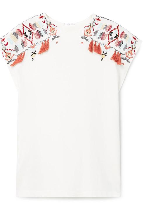 MANGO - Cap Sleeve Embroidered Top White