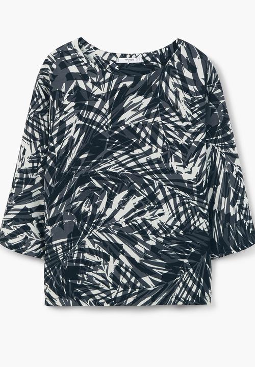 MANGO - Monochrome Abstract Leaf Printed Top Black and White