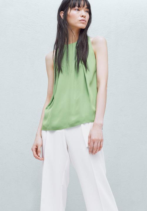 MANGO - Pleat Detail Blouse Green