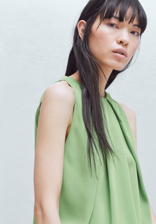 MANGO - Pleat Detail Blouse Green