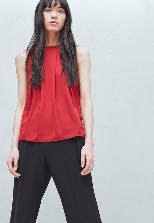 MANGO - Pleat Detail Blouse Red