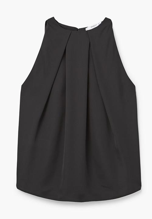 MANGO - Pleat Detail Blouse Black