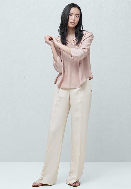 MANGO - Anglaise Detail Blouse Pale Pink