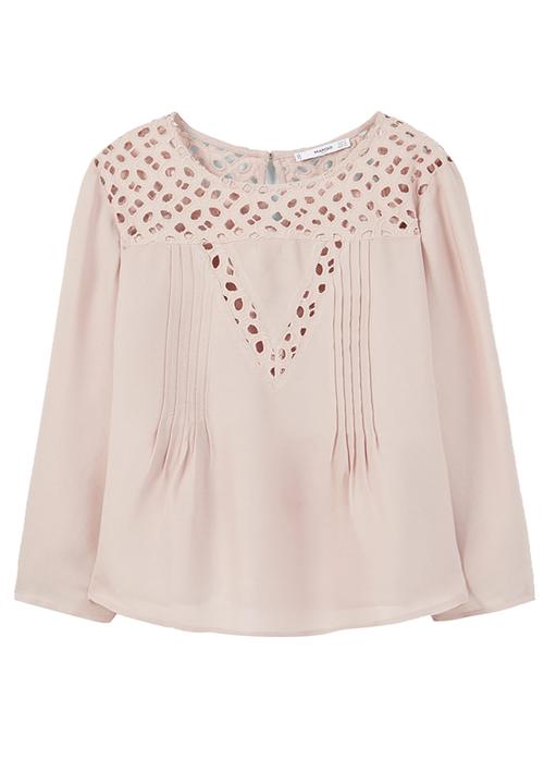 MANGO - Anglaise Detail Blouse Pale Pink