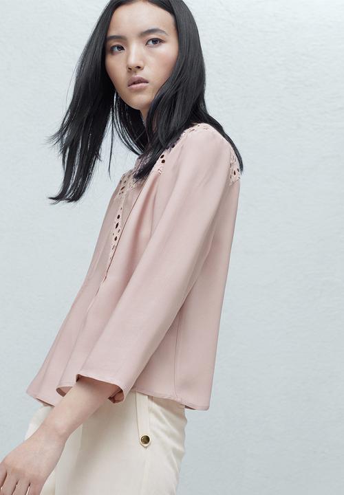 MANGO - Anglaise Detail Blouse Pale Pink