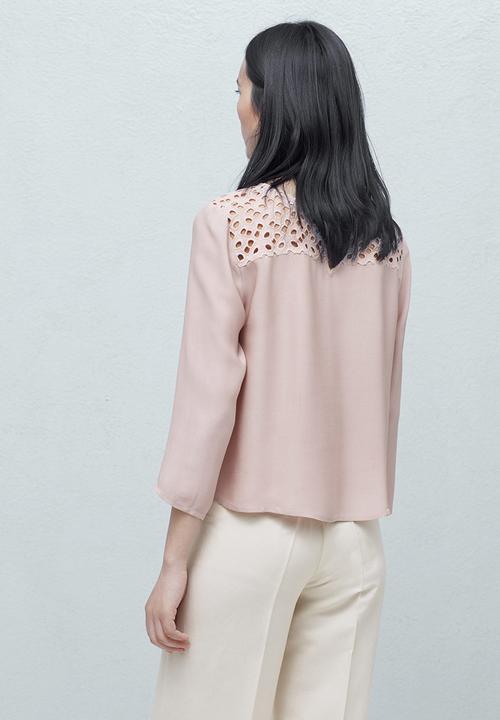MANGO - Anglaise Detail Blouse Pale Pink