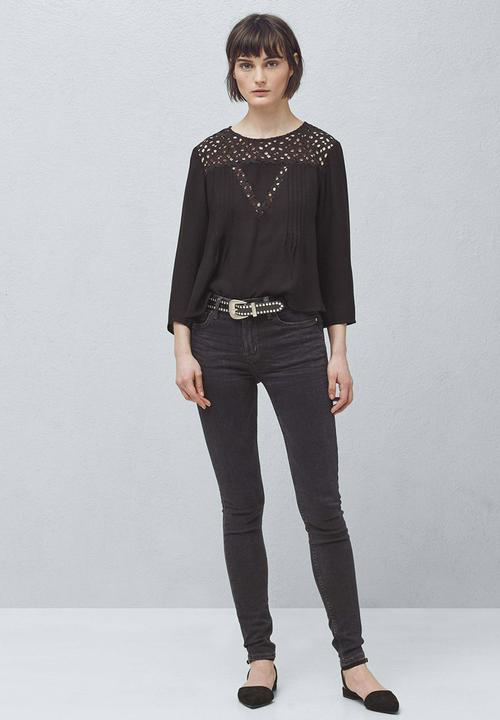MANGO - Anglaise Detail Blouse Black